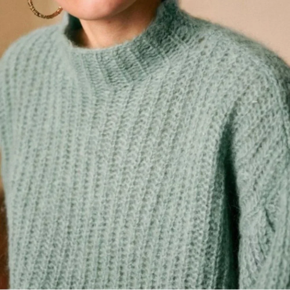 SEZANE Olric jumper sweater Alpaga Balloon Sleeves in Almond Green size S Small - Picture 2 of 9